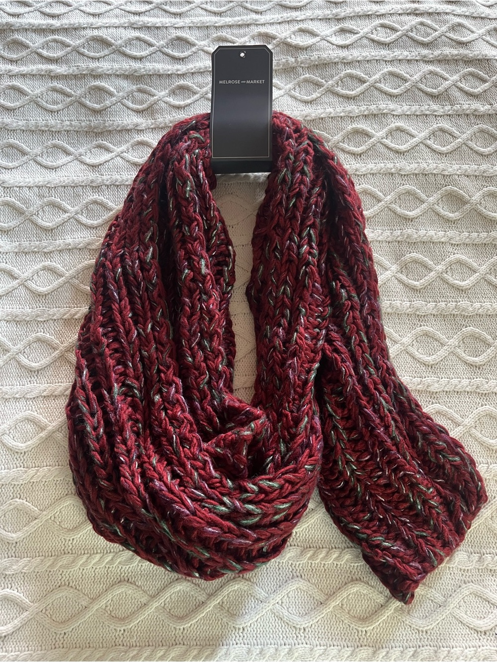 Melrose and Market Burgundy Knit Infinity Scarf One Size Great Gift!